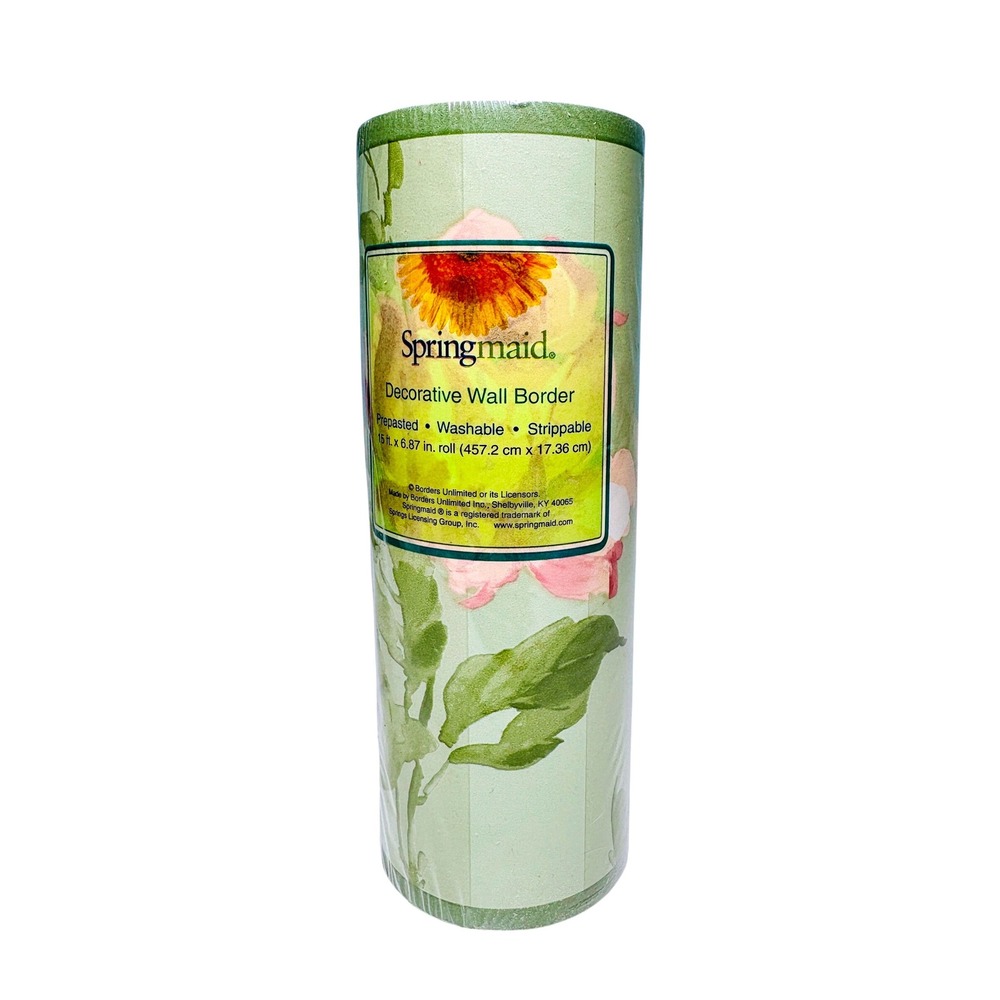 Springmaid Wall Border 15ft x 6.87in Green Antique Rose Floral Prepasted 7051107